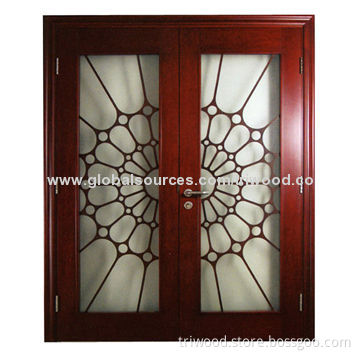 Sliding Door with Solid Wood Frame, Eco-friendly Stain and Varnish